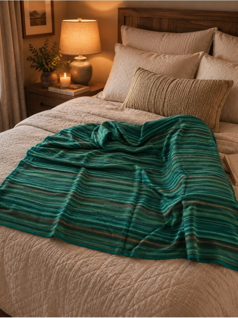 New Alpaca Striped Teal Throw Blanket - Cozy Accent